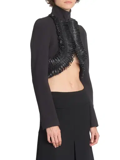 Alaïa Women's Faux Leather-Trimmed Crop Jacket - Noir Alaia | Thumbnail 4 Alaïa Women's Faux Leather-Trimmed Crop Jacket - Noir Alaia | Thumbnail 4