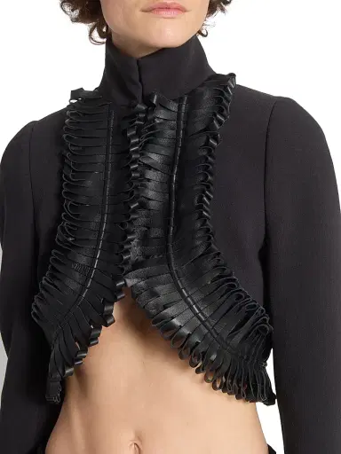 Alaïa Women's Faux Leather-Trimmed Crop Jacket - Noir Alaia | Thumbnail 6 Alaïa Women's Faux Leather-Trimmed Crop Jacket - Noir Alaia | Thumbnail 6