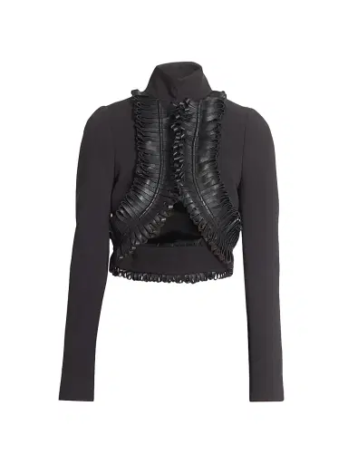 Alaïa Women's Faux Leather-Trimmed Crop Jacket - Noir Alaia | Thumbnail 1 Alaïa Women's Faux Leather-Trimmed Crop Jacket - Noir Alaia | Thumbnail 1