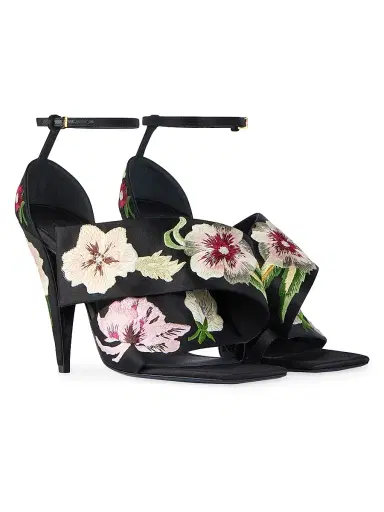 Givenchy Women's Sliced Square Heeled Sandals with Floral Embroideries - Black Red | Thumbnail 2 Givenchy Women's Sliced Square Heeled Sandals with Floral Embroideries - Black Red | Thumbnail 2