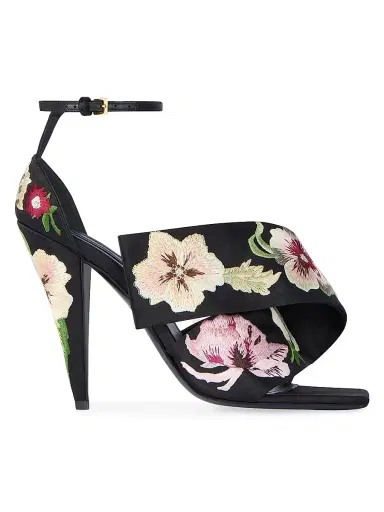 Givenchy Women's Sliced Square Heeled Sandals with Floral Embroideries - Black Red | Thumbnail 1 Givenchy Women's Sliced Square Heeled Sandals with Floral Embroideries - Black Red | Thumbnail 1