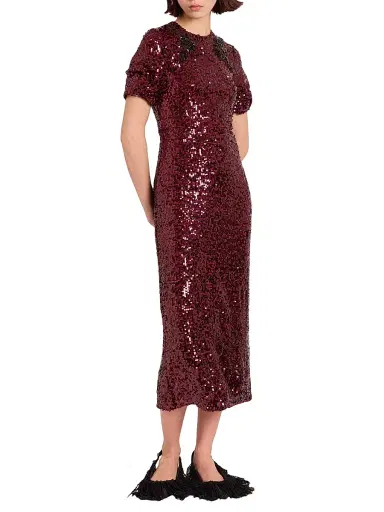 Erdem Women's Sequined Short-Sleeve Cocktail Dress - Mulberry Red | Thumbnail 2 Erdem Women's Sequined Short-Sleeve Cocktail Dress - Mulberry Red | Thumbnail 2