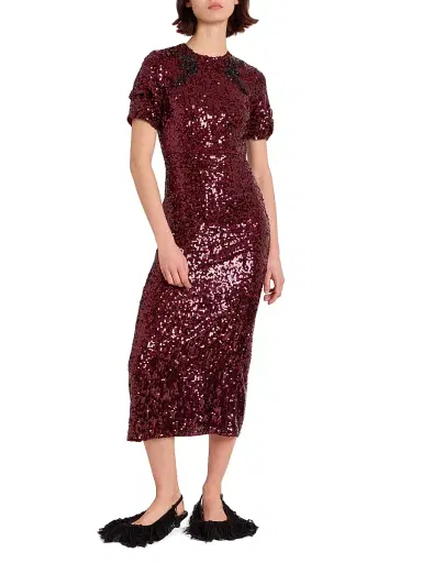Erdem Women's Sequined Short-Sleeve Cocktail Dress - Mulberry Red | Thumbnail 3 Erdem Women's Sequined Short-Sleeve Cocktail Dress - Mulberry Red | Thumbnail 3