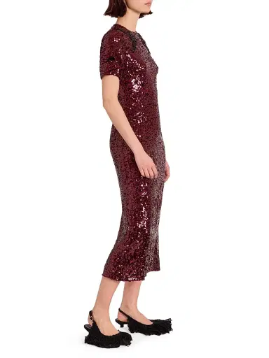 Erdem Women's Sequined Short-Sleeve Cocktail Dress - Mulberry Red | Thumbnail 4 Erdem Women's Sequined Short-Sleeve Cocktail Dress - Mulberry Red | Thumbnail 4