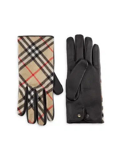 Burberry Men's Check Wool-Cashmere Gloves - Sand Check | Thumbnail 1 Burberry Men's Check Wool-Cashmere Gloves - Sand Check | Thumbnail 1
