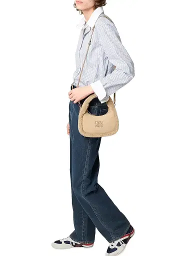 Miu Miu Women's Wander Shearling Top Handle Bag - Beige Khaki | Thumbnail 2 Miu Miu Women's Wander Shearling Top Handle Bag - Beige Khaki | Thumbnail 2