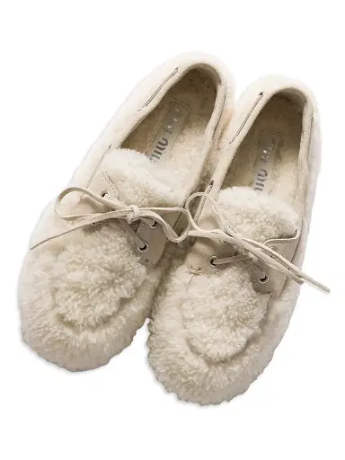 Miu Miu Women's Shearing Loafers - Beige Khaki | Thumbnail 3 Miu Miu Women's Shearing Loafers - Beige Khaki | Thumbnail 3