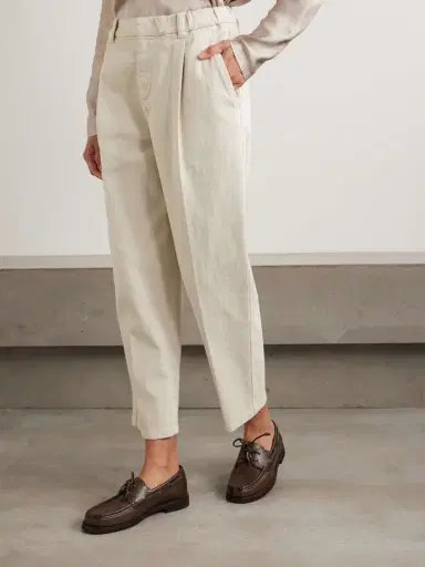 Brunello Cucinelli Cropped Pleated Stretch-cotton Twill Tapered Pants | Thumbnail 3 Brunello Cucinelli Cropped Pleated Stretch-cotton Twill Tapered Pants | Thumbnail 3