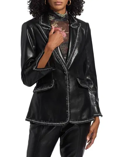 Cinq à Sept Women's Danicka Chain-Trim Faux-Leather Blazer - Black | Thumbnail 3 Cinq à Sept Women's Danicka Chain-Trim Faux-Leather Blazer - Black | Thumbnail 3