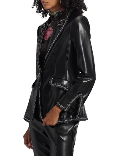 Cinq à Sept Women's Danicka Chain-Trim Faux-Leather Blazer - Black | Thumbnail 4 Cinq à Sept Women's Danicka Chain-Trim Faux-Leather Blazer - Black | Thumbnail 4