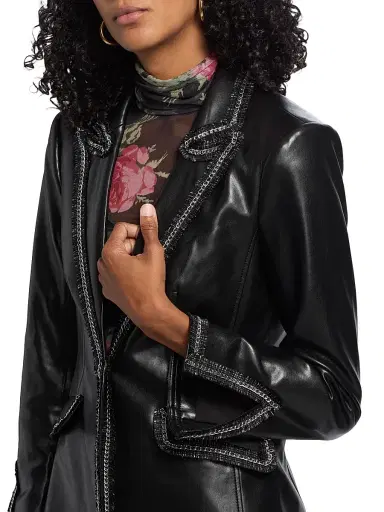 Cinq à Sept Women's Danicka Chain-Trim Faux-Leather Blazer - Black | Thumbnail 6 Cinq à Sept Women's Danicka Chain-Trim Faux-Leather Blazer - Black | Thumbnail 6