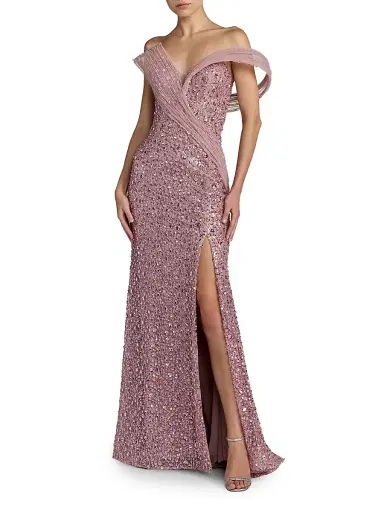 Mac Duggal Women's Crystal-Embellished Sequined Asymmetric Gown - Blush | Thumbnail 4 Mac Duggal Women's Crystal-Embellished Sequined Asymmetric Gown - Blush | Thumbnail 4