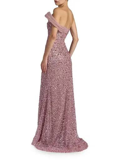 Mac Duggal Women's Crystal-Embellished Sequined Asymmetric Gown - Blush | Thumbnail 5 Mac Duggal Women's Crystal-Embellished Sequined Asymmetric Gown - Blush | Thumbnail 5