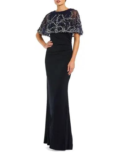 Mac Duggal Women's Crystal & Bead-Embellished Capelet Gown - Midnight - Size 16 | Thumbnail 1 Mac Duggal Women's Crystal & Bead-Embellished Capelet Gown - Midnight - Size 16 | Thumbnail 1