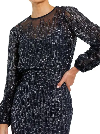Mac Duggal Women's Beaded Mesh Long-Sleeve Blouson Gown | Thumbnail 3 Mac Duggal Women's Beaded Mesh Long-Sleeve Blouson Gown | Thumbnail 3