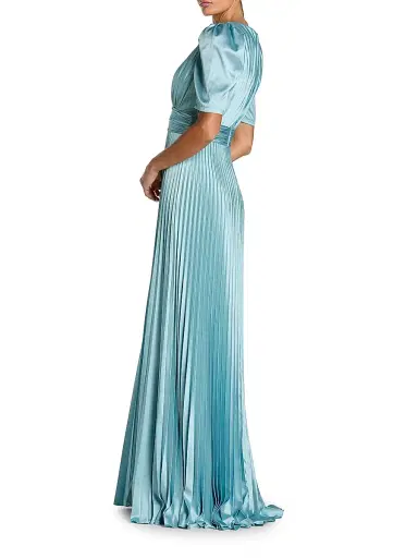 Mac Duggal Women's Pleated Charmeuse Short-Sleeve Gown - French Blue | Thumbnail 2 Mac Duggal Women's Pleated Charmeuse Short-Sleeve Gown - French Blue | Thumbnail 2