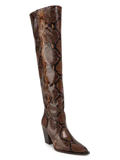 Stuart Weitzman Women's Jolene Snake-Embossed Leather Boots - Espresso | Thumbnail 2 Stuart Weitzman Women's Jolene Snake-Embossed Leather Boots - Espresso | Thumbnail 2