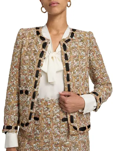 Milly Women's Roman Tweed Ribbon Jacket - Gold Multi | Thumbnail 6 Milly Women's Roman Tweed Ribbon Jacket - Gold Multi | Thumbnail 6