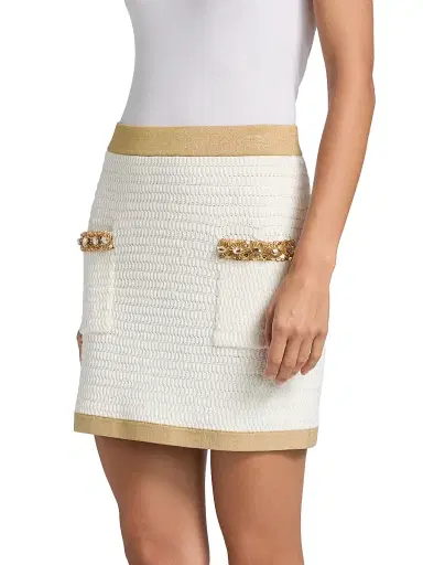 Milly Women's Reggie Crystal-Embellished Miniskirt - Ecru Gold | Thumbnail 4 Milly Women's Reggie Crystal-Embellished Miniskirt - Ecru Gold | Thumbnail 4