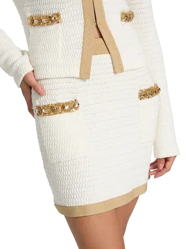 Milly Women's Reggie Crystal-Embellished Miniskirt - Ecru Gold | Thumbnail 6 Milly Women's Reggie Crystal-Embellished Miniskirt - Ecru Gold | Thumbnail 6