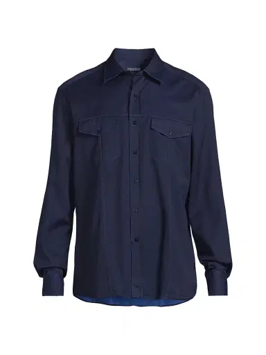 Stefano Ricci Men's Cotton Poplin Shirt - Blue Dark Wash - Size 16 | Thumbnail 1 Stefano Ricci Men's Cotton Poplin Shirt - Blue Dark Wash - Size 16 | Thumbnail 1