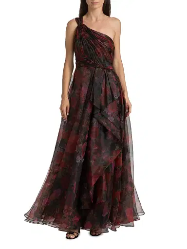 Theia Women's Rue One-Shoulder Organza Gown - Night Heritage Floral | Thumbnail 2 Theia Women's Rue One-Shoulder Organza Gown - Night Heritage Floral | Thumbnail 2