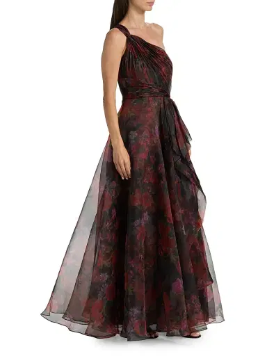 Theia Women's Rue One-Shoulder Organza Gown - Night Heritage Floral | Thumbnail 4 Theia Women's Rue One-Shoulder Organza Gown - Night Heritage Floral | Thumbnail 4