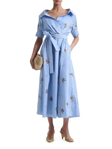 Altuzarra Women's Lydia Embellished Floral Striped Shirtdress - Danube Stripe | Thumbnail 2 Altuzarra Women's Lydia Embellished Floral Striped Shirtdress - Danube Stripe | Thumbnail 2
