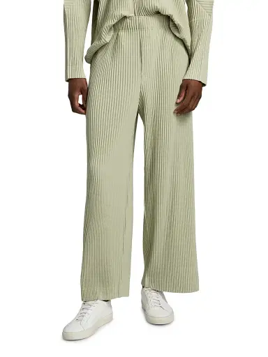 Homme Plissé Issey Miyake Men's October Pleated Mid-Rise Wide-Leg Pants - Wavellite Green | Thumbnail 3 Homme Plissé Issey Miyake Men's October Pleated Mid-Rise Wide-Leg Pants - Wavellite Green | Thumbnail 3