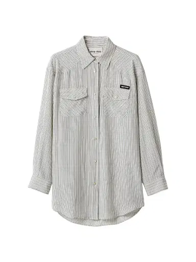 Miu Miu Women's Crêpe De Chine Shirt - Beige Multi | Thumbnail 1 Miu Miu Women's Crêpe De Chine Shirt - Beige Multi | Thumbnail 1