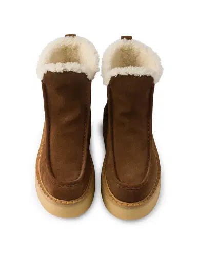 Prada Women's Suede and Shearling Booties - Brown | Thumbnail 2 Prada Women's Suede and Shearling Booties - Brown | Thumbnail 2