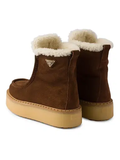 Prada Women's Suede and Shearling Booties - Brown | Thumbnail 3 Prada Women's Suede and Shearling Booties - Brown | Thumbnail 3