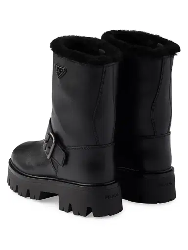 Prada Women's Leather and Shearling Booties - Black | Thumbnail 3 Prada Women's Leather and Shearling Booties - Black | Thumbnail 3