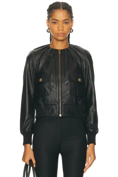 R13 Pleated Neck Leather Jacket | Thumbnail 1 R13 Pleated Neck Leather Jacket | Thumbnail 1