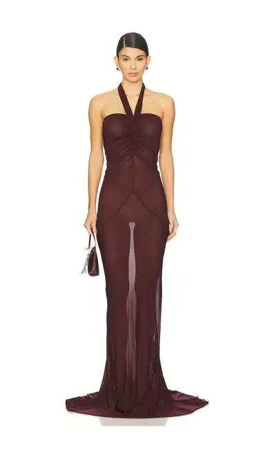 Atlein Halter Neck Ruched Gown | Thumbnail 1 Atlein Halter Neck Ruched Gown | Thumbnail 1