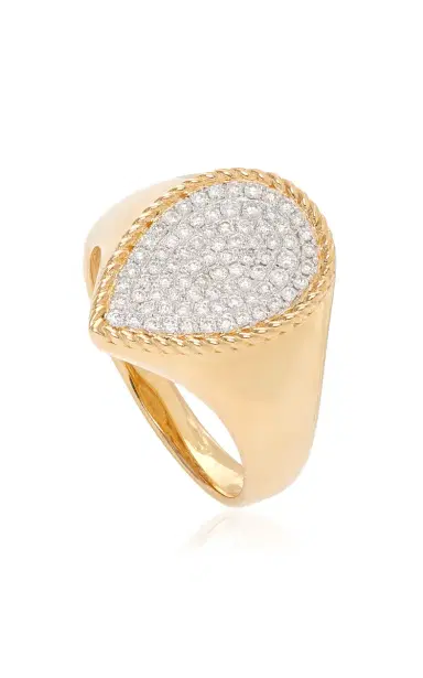 Yvonne Léon 18K Yellow Gold Half Diamond Pear Signet Ring | Thumbnail 7 Yvonne Léon 18K Yellow Gold Half Diamond Pear Signet Ring | Thumbnail 7