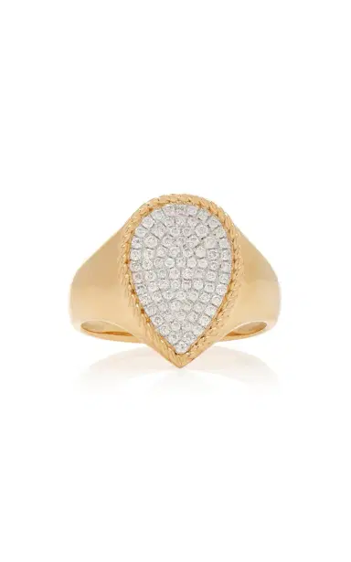 Yvonne Léon 18K Yellow Gold Half Diamond Pear Signet Ring | Thumbnail 1 Yvonne Léon 18K Yellow Gold Half Diamond Pear Signet Ring | Thumbnail 1