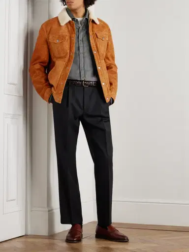 Brunello Cucinelli Shearling-Trimmed Suede Trucker Jacket - Men | Thumbnail 2 Brunello Cucinelli Shearling-Trimmed Suede Trucker Jacket - Men | Thumbnail 2