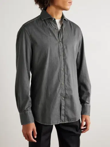 Brunello Cucinelli Slim-Fit Spread-Collar Cotton-Chambray Shirt - Men | Thumbnail 3 Brunello Cucinelli Slim-Fit Spread-Collar Cotton-Chambray Shirt - Men | Thumbnail 3