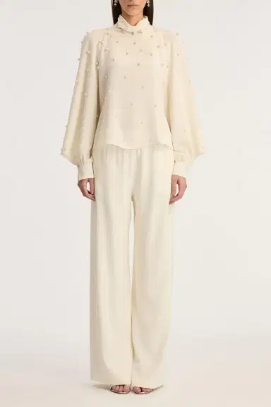 Oscar de la Renta Long Sleeve Pearl Embroidered Blouse | Thumbnail 2 Oscar de la Renta Long Sleeve Pearl Embroidered Blouse | Thumbnail 2