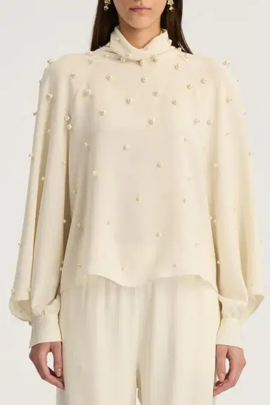 Oscar de la Renta Long Sleeve Pearl Embroidered Blouse | Thumbnail 3 Oscar de la Renta Long Sleeve Pearl Embroidered Blouse | Thumbnail 3