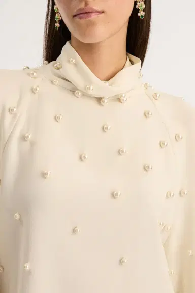 Oscar de la Renta Long Sleeve Pearl Embroidered Blouse | Thumbnail 4 Oscar de la Renta Long Sleeve Pearl Embroidered Blouse | Thumbnail 4