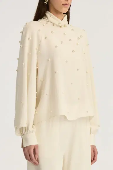 Oscar de la Renta Long Sleeve Pearl Embroidered Blouse | Thumbnail 5 Oscar de la Renta Long Sleeve Pearl Embroidered Blouse | Thumbnail 5