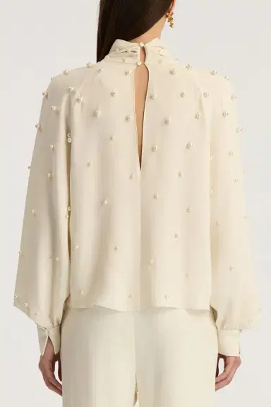 Oscar de la Renta Long Sleeve Pearl Embroidered Blouse | Thumbnail 6 Oscar de la Renta Long Sleeve Pearl Embroidered Blouse | Thumbnail 6