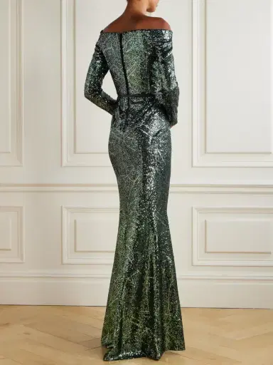 Elie Saab Off-the-shoulder Belted Sequined Silk-blend Gown | Thumbnail 3 Elie Saab Off-the-shoulder Belted Sequined Silk-blend Gown | Thumbnail 3