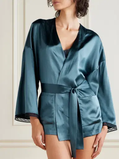 Eres Ondine Belted Lace-trimmed Silk-satin Robe | Thumbnail 2 Eres Ondine Belted Lace-trimmed Silk-satin Robe | Thumbnail 2