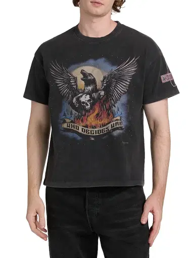 Who Decides War Men's Moon Jersey Graphic Washed Cotton T-Shirt - Coal - Size XXL | Thumbnail 3 Who Decides War Men's Moon Jersey Graphic Washed Cotton T-Shirt - Coal - Size XXL | Thumbnail 3