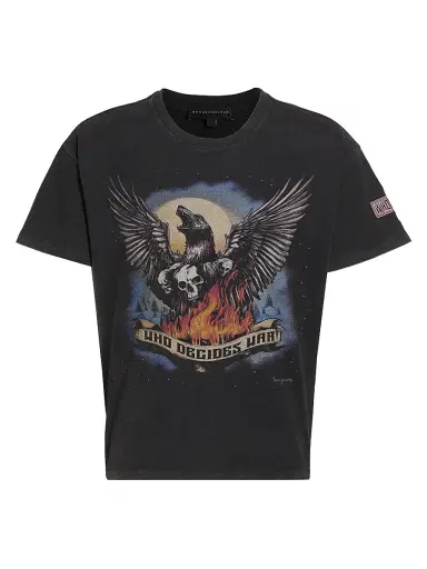 Who Decides War Men's Moon Jersey Graphic Washed Cotton T-Shirt - Coal - Size XXL | Thumbnail 1 Who Decides War Men's Moon Jersey Graphic Washed Cotton T-Shirt - Coal - Size XXL | Thumbnail 1