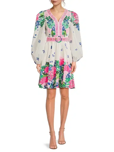 Lilly Pulitzer Women's Chyanna Floral Cotton Belted Minidress - Multi Endless Summers - Size 10 | Thumbnail 2 Lilly Pulitzer Women's Chyanna Floral Cotton Belted Minidress - Multi Endless Summers - Size 10 | Thumbnail 2