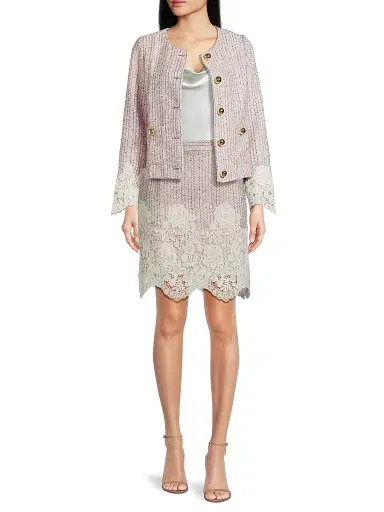 Lilly Pulitzer Women's Lavina Boucle Tweed & Lace Jacket - Pink Bliss Blushing Boucle - Size 14 | Thumbnail 2 Lilly Pulitzer Women's Lavina Boucle Tweed & Lace Jacket - Pink Bliss Blushing Boucle - Size 14 | Thumbnail 2